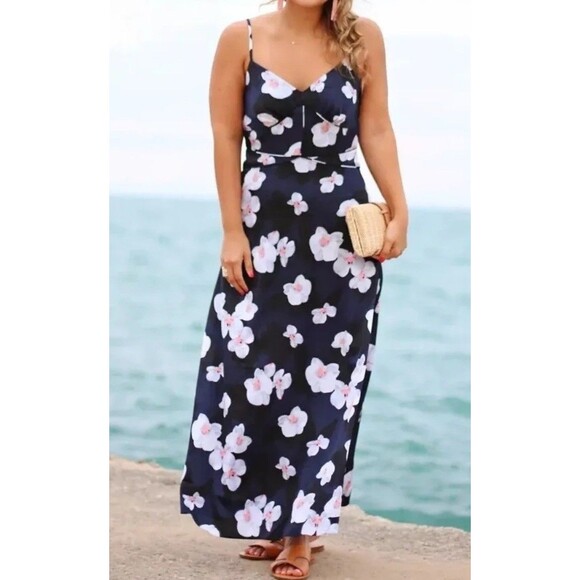 Banana Republic Maxi Slip Dress Sz 2 Tall Strappy Pieced Floral Coquette Empire - Picture 2 of 14